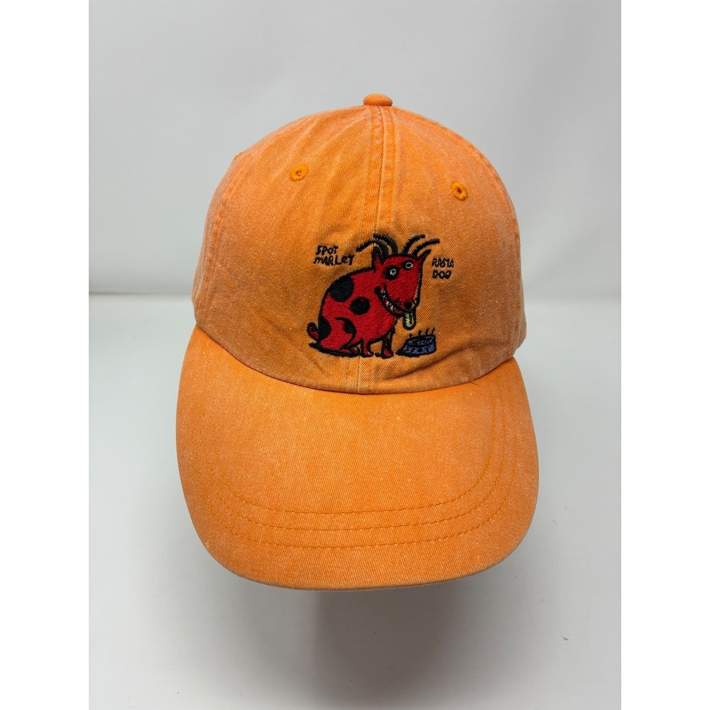 Vintage Adams Orange Dad Hat Cap Leather Strapback Mango Bay Beach Co Rasta Dog